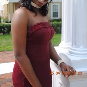 Camille La Vie Strapless sparkly wine dress with